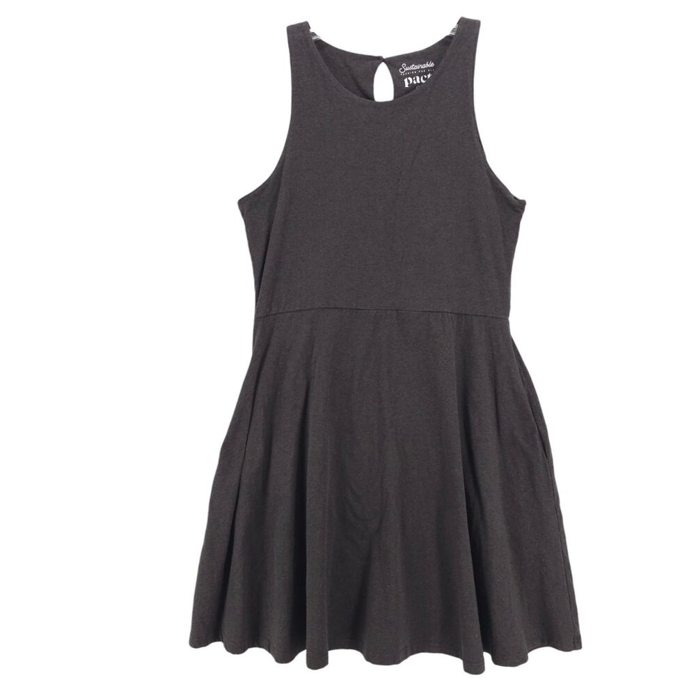 PACT Dark Gray Sleeveless Dress Fit & Flare Organic Cotton Stretch Pockets XL